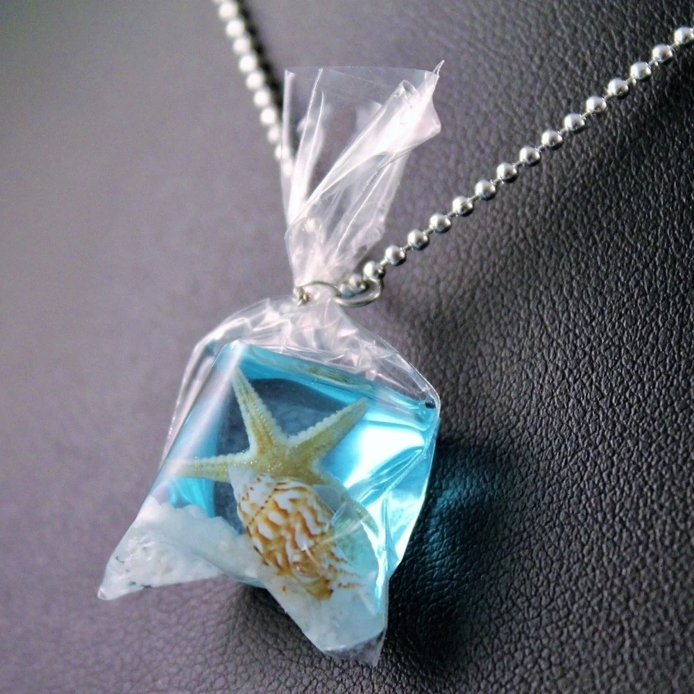 Blue Starfish Resin Necklace - Casual Beach Pendant